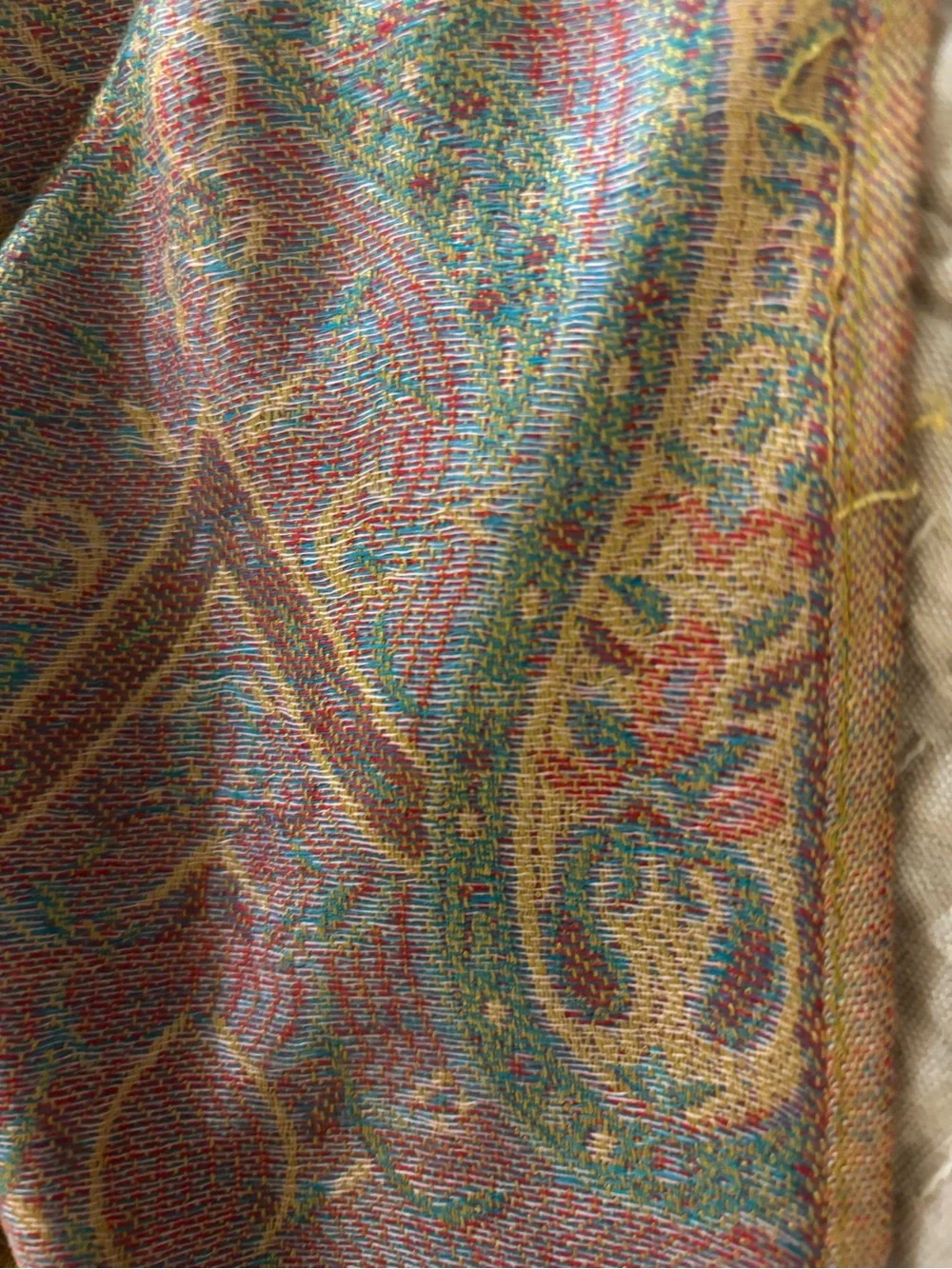 Vintage 100% Cashmere Paisley Fringe Scarf Wrap